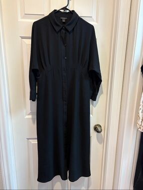 Halogen Black Collared Button-Front Midi Dress